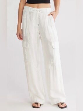 Jonathan Simkhai Women's Aurora Parachute Crinkled-Shell Utility Pants 6 White